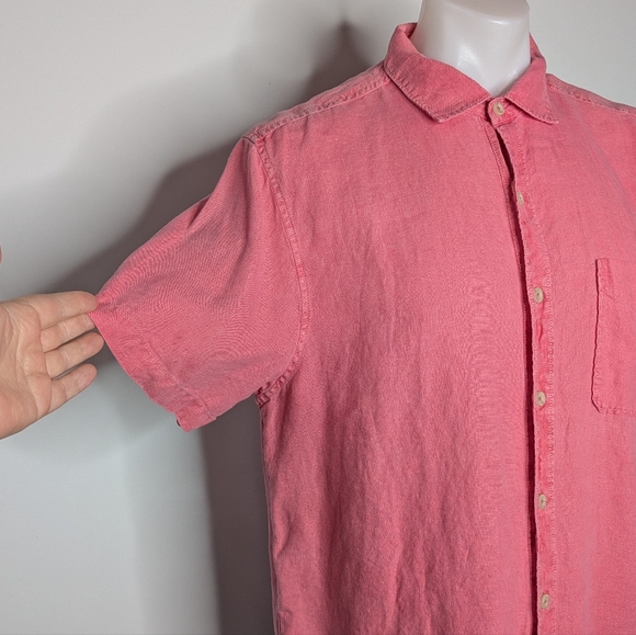 Tommy Bahama Salmon Pink Linen Button Up Short Sleeve Shirt M - Picture 4 of 9